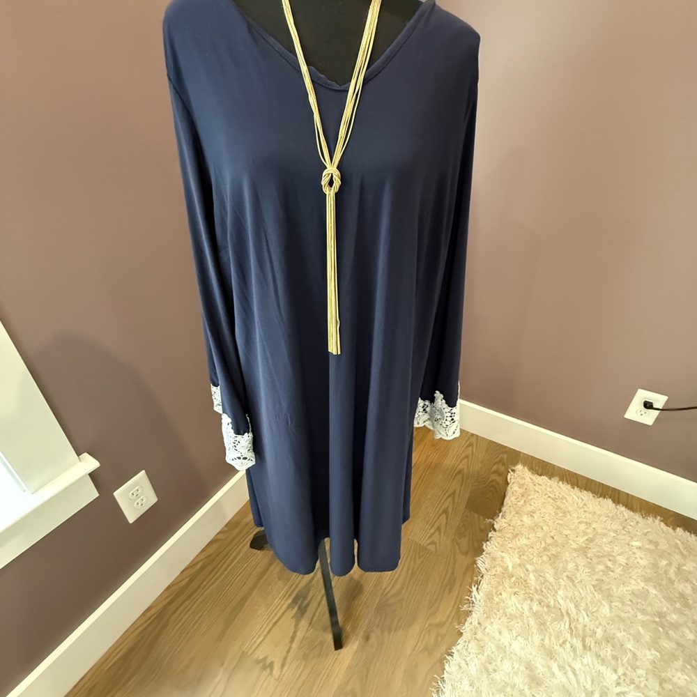 EST. 1946 Navy Blue Long Sleeve Dress with Lace Cuffs Size 14/16W